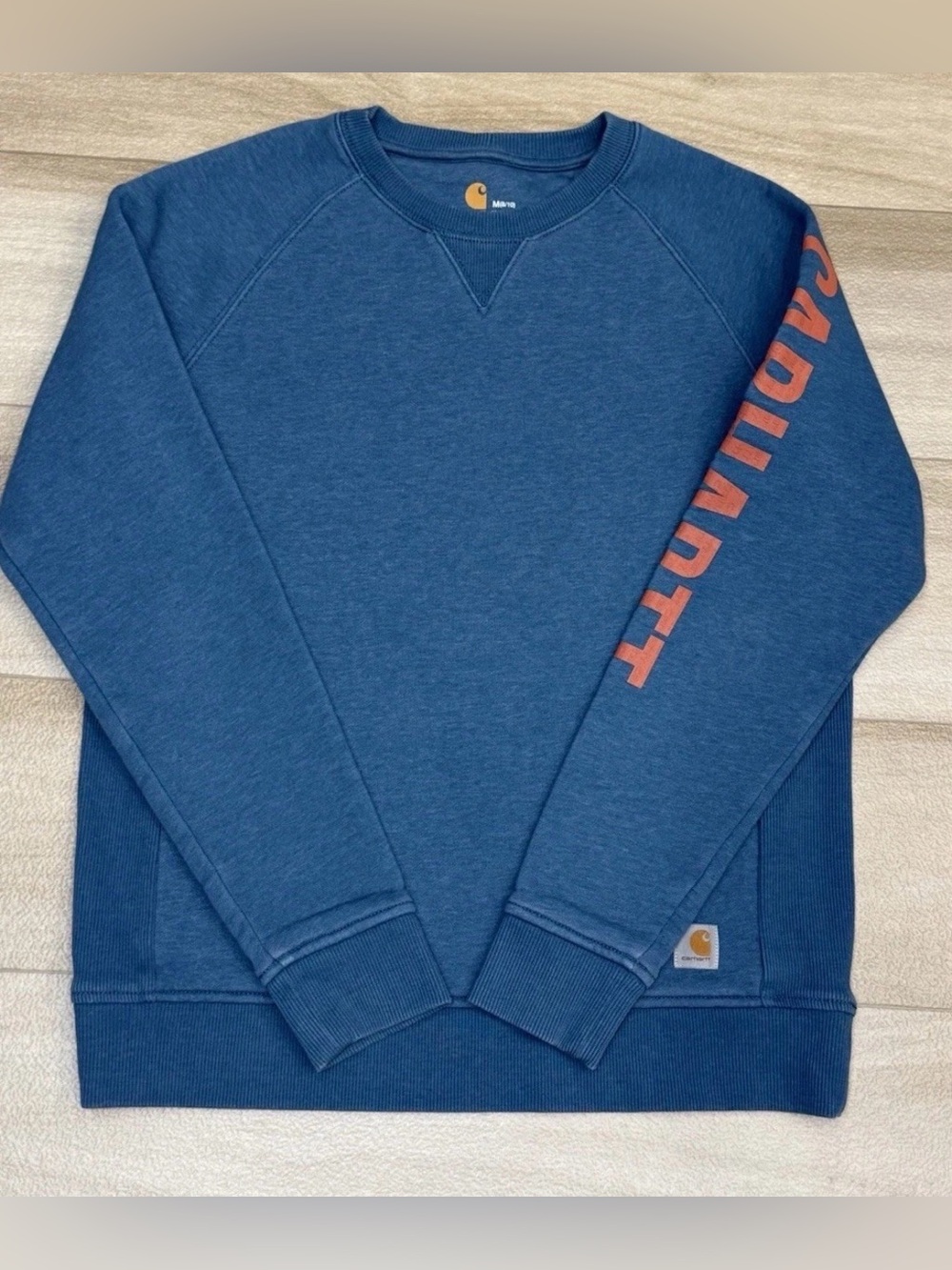 Carhartt Women's Sweatshirt Medium 8/10 Teal
Crewneck Spell Out Logo Sleeve